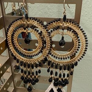 Elegant Gold and Black Hoop Earrings